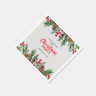 グリーン&レッドのヴィンテージ風フォト ファミリー・クリスマスパーティー スタンダードカクテルナプキン