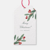 グリーン＆レッドの葉と実の水彩画 ホリデー ギフトタグ (正面)