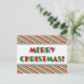 グリーン&レッドの「メリークリスマス!」+ ストライプのポストカード ポストカード (スタンド正面)