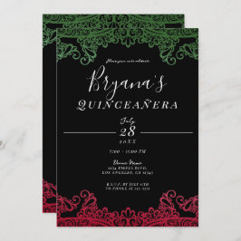 グリーン&レッドエレガントブラック15thキンセアニラパーティー 招待状