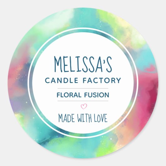 グリーン&レッドカッコいい宇宙星雲ウォーターカラーキャンドル ラウンドシール (正面)