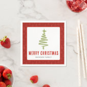 グリーン&レッドクリスマスツリーウィンターファミリーホリデー スタンダードカクテルナプキン (インサイチュ)