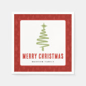 グリーン&レッドクリスマスツリーウィンターファミリーホリデー スタンダードカクテルナプキン (正面)
