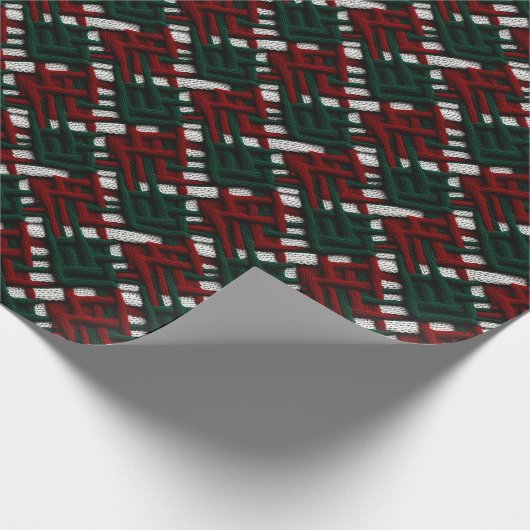 グリーン&レッドクリスマスニットチェックラッピング紙 ラッピングペーパー (角)