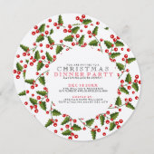 グリーン&レッドクリスマスリースディナー招待状 招待状 (正面/裏面)