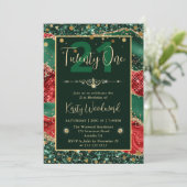 グリーン&レッドグリッタークリスマスアゲート誕生日パーティー 招待状 (スタンド正面)