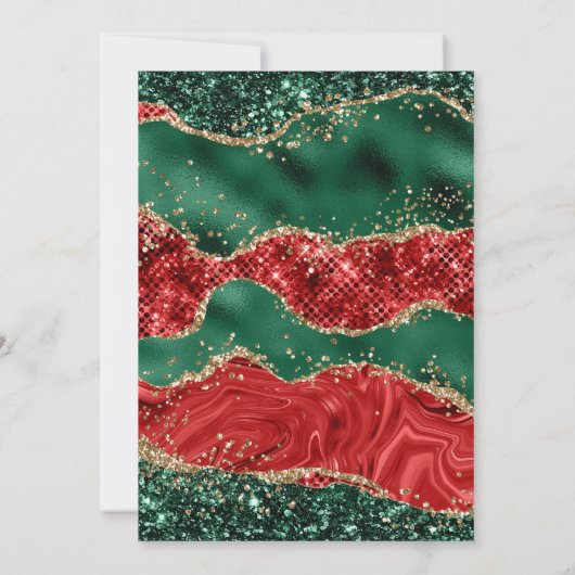 グリーン&レッドグリッタークリスマスアゲート誕生日パーティー 招待状 (裏面)