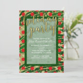 グリーン&レッドサークル金ゴールドホリデーパーティー招待状 招待状 (スタンド正面)