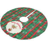 グリーン&レッドプレイドスノーフレークヴィンテージトナカイ ブラッシュドポリエステルツリースカート (アングル)