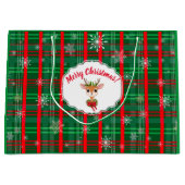 グリーン&レッドプレイドスノーフレークヴィンテージトナカイ ラージペーパーバッグ (正面)
