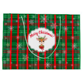 グリーン&レッドプレイドスノーフレークヴィンテージトナカイ ラージペーパーバッグ (裏面)