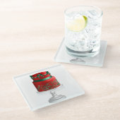 グリーン&レッドホリデークリスマスケーキ ガラスコースター (アングル)