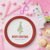 グリーン&レッドミニマルクリスマスツリーファミリーホリデー ペーパープレート (パーティー)