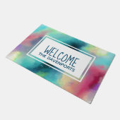 グリーン&レッドモダン宇宙ネブラウォーターカラーウェルカム ドアマット (アングル)