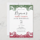 グリーン&レッドレースエレガントフェスタ30th誕生日 招待状 (正面)