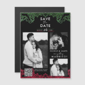 グリーン&レッドレースフィエスタウェディング日付を保存 (正面/裏面)