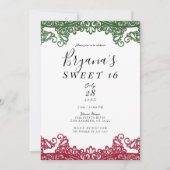 グリーン&レッドレースフィエレガントエスタスイーツ16パーティー 招待状 (正面)