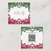 グリーン&レッドレースフィエレガントエスタ結婚ズ詳細 スクエア名刺 (正面/裏面)