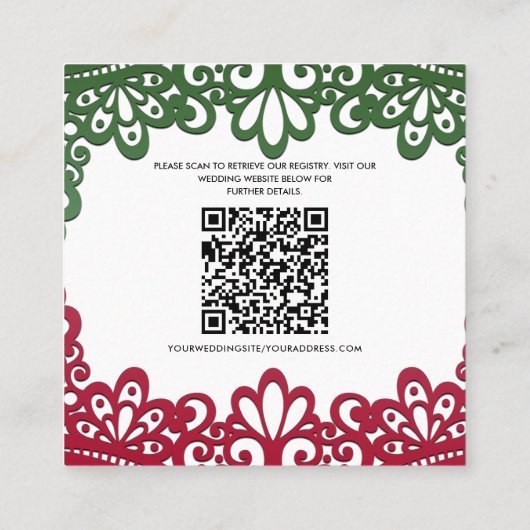 グリーン&レッドレースフィエレガントエスタ結婚ズ詳細 スクエア名刺 (裏面)