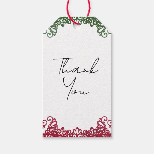 グリーン&レッドレースフィエレガントエスタ結婚ズ ギフトタグ (正面)