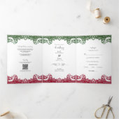 グリーン&レッドレースフィエレガントエスタ結婚ズ 三つ折り招待状 (内部)