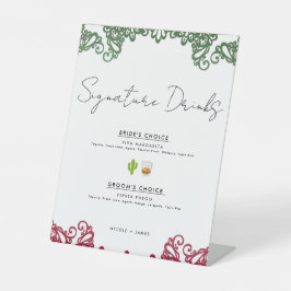 グリーン&レッドレースフェスタ結婚のシグネチャードリンク 台座サイン