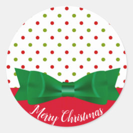 グリーン&レッド水玉模様ボウタイメリークリスマス ラウンドシール