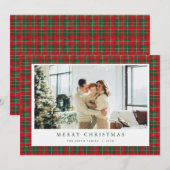 グリーン レッド クリスマス タータン フォト ホリデーカード (正面/裏面)