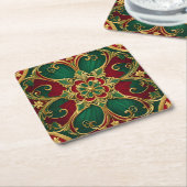 グリーン レッド クリスマス ホリデー ペーパー コースター (アングル)