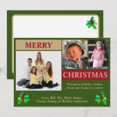 グリーン、レッド＆ゴールドのモダンな3枚写真クリスマスカード シーズンカード (正面/裏面)
