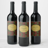 グリーン レッド ゴールド、ホリーとアマリリス クリスマス ワインラベル (ボトル)