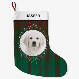 グリーン+レッド+ストライプの冬のリースのペット犬の写真 スモールクリスマスストッキング