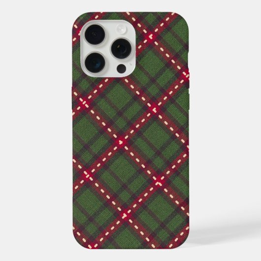 グリーン＆レッド・タータン柄のあったかクリスマスデザイン iPhoneケース (裏面)