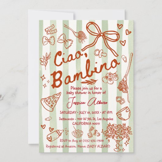 グリーン レッド チャオ バンビーノ イタリアン 招待状 (正面)