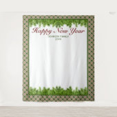 グリーン レッド プラッド & ピン ニューイヤー フォト 背景 タペストリー (正面)