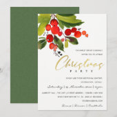 グリーン レッド ベリー コーポレート ホリデー クリスマス パーティー 招待状 (正面/裏面)