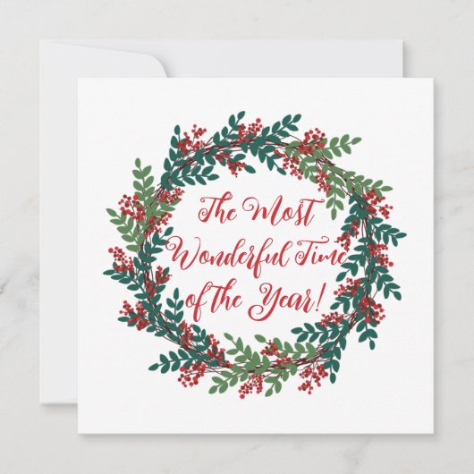 グリーン レッド ベリー ワンダフル タイム クリスマス リース (正面)