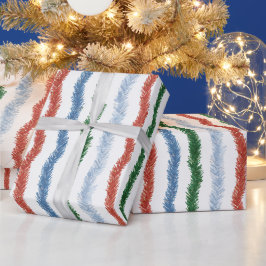 グリーン レッド ホワイト ブレイド ストライプ クリスマス ラッピングペーパー