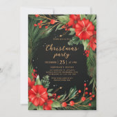 グリーン レッド ボタニカル ホリデー クリスマス パーティー 招待状 (正面)