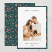 グリーン レッド メリークリスマス フラワーパターン フォト シーズンカード (正面/裏面)