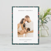 グリーン レッド メリークリスマス フラワーパターン フォト シーズンカード (スタンド正面)