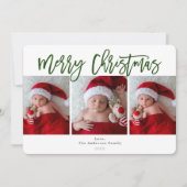グリーン レッド メリークリスマス ホリデー ３枚 写真 招待状 (正面)
