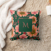 グリーン レッド 水彩 フラワースクリプト クッション (ブランケット)