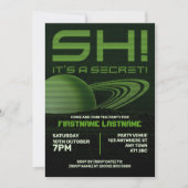 グリーン・レトロウェーブ・サプライズバースデーパーティー招待状 招待状 (正面)