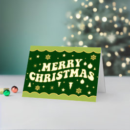 グリーン レトロ グルービー メリークリスマス 箔シーズンカード