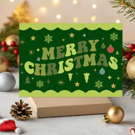 グリーン レトロ グルーヴィー メリークリスマス シーズンカード
