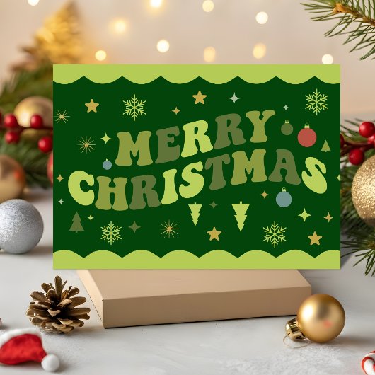 グリーン レトロ グルーヴィー メリークリスマス シーズンカード