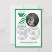 グリーン レトロ ビッグ ナンバー 卒業写真 招待状 (正面)