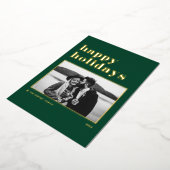 グリーン レトロ ボールド タイポグラフィー フォト ハッピー ホリデーズ 箔シーズンカード (回転した状態)