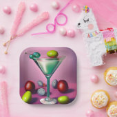 グリーン レトロ マティーニ ペーパープレート (パーティー)